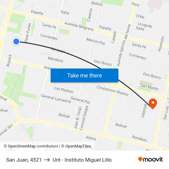 San Juan, 4521 to Unt - Instituto Miguel Lillo map