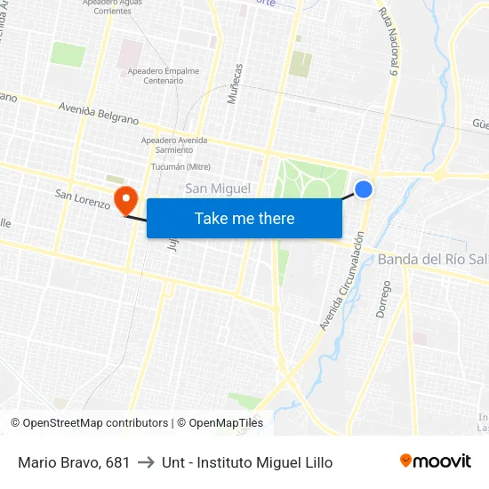 Mario Bravo, 681 to Unt - Instituto Miguel Lillo map