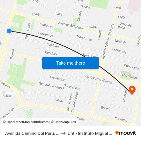 Avenida Camino Del Perú, 501 to Unt - Instituto Miguel Lillo map