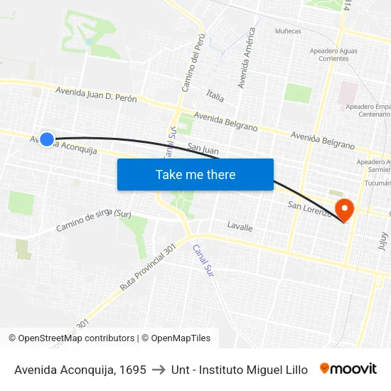 Avenida Aconquija, 1695 to Unt - Instituto Miguel Lillo map