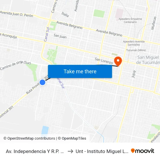 Av. Independencia Y R.P. 301 to Unt - Instituto Miguel Lillo map