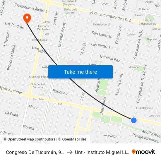 Congreso De Tucumán, 916 to Unt - Instituto Miguel Lillo map