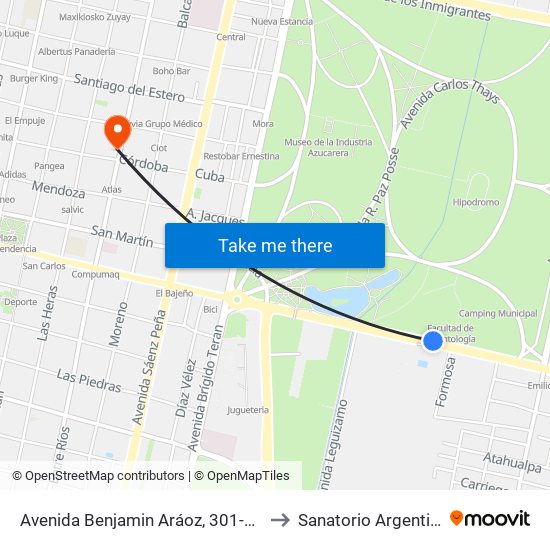 Avenida Benjamin Aráoz, 301-949 to Sanatorio Argentino map