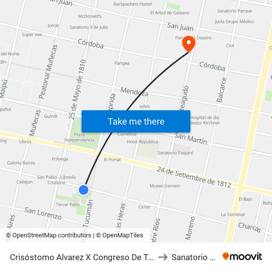 Crisóstomo Alvarez X Congreso De Tucumán (Casa Histórica) to Sanatorio Argentino map