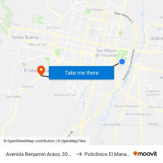 Avenida Benjamin Aráoz, 301-949 to Policlinico El Manantial map
