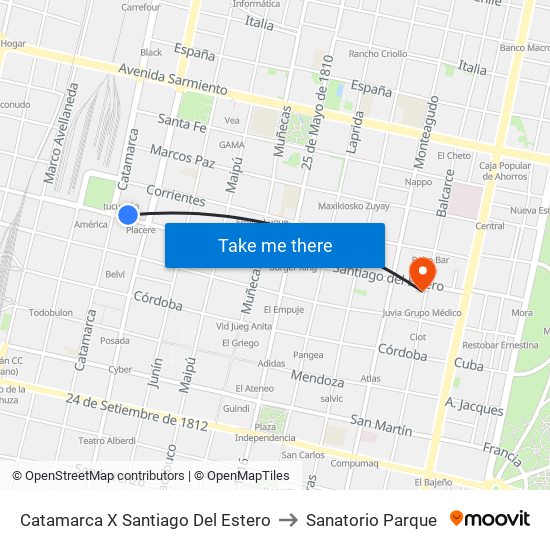 Catamarca X Santiago Del Estero to Sanatorio Parque map