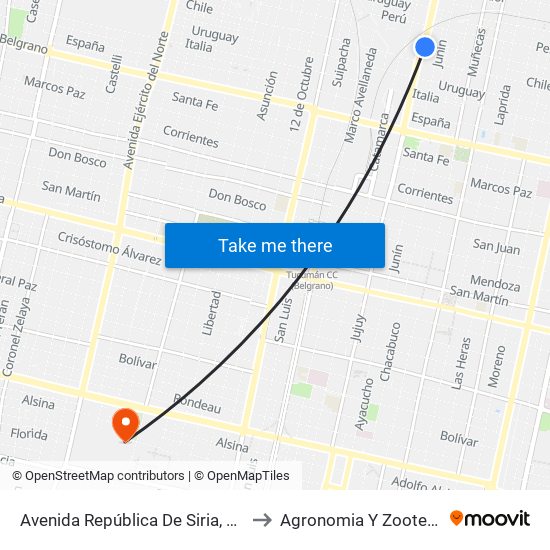 Avenida República De Siria, 1379 to Agronomia Y Zootecnia map