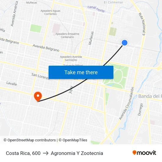 Costa Rica, 600 to Agronomia Y Zootecnia map