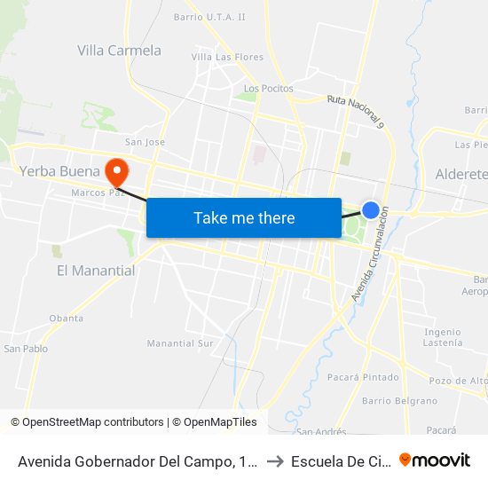 Avenida Gobernador Del Campo, 1118 to Escuela De Cine map