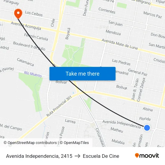 Avenida Independencia, 2415 to Escuela De Cine map