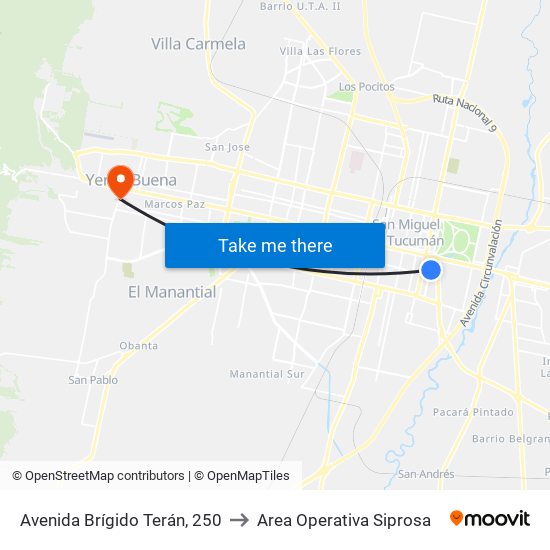 Avenida Brígido Terán, 250 to Area Operativa Siprosa map