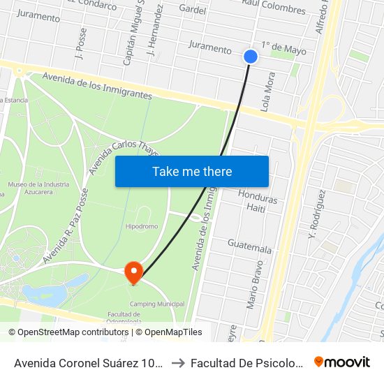 Avenida Coronel Suárez 1075 to Facultad De Psicología map