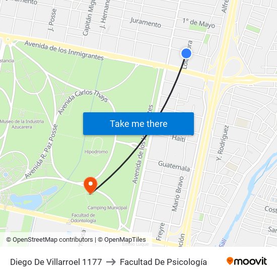 Diego De Villarroel 1177 to Facultad De Psicología map