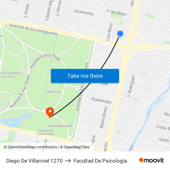 Diego De Villarroel 1270 to Facultad De Psicología map