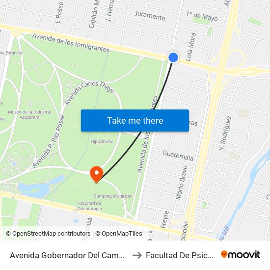 Avenida Gobernador Del Campo, 1118 to Facultad De Psicología map