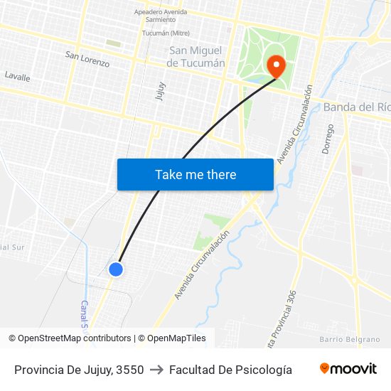 Provincia De Jujuy, 3550 to Facultad De Psicología map