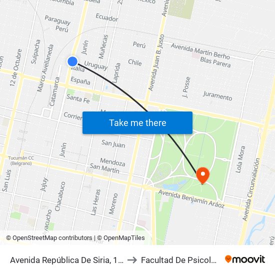Avenida República De Siria, 1175 to Facultad De Psicología map