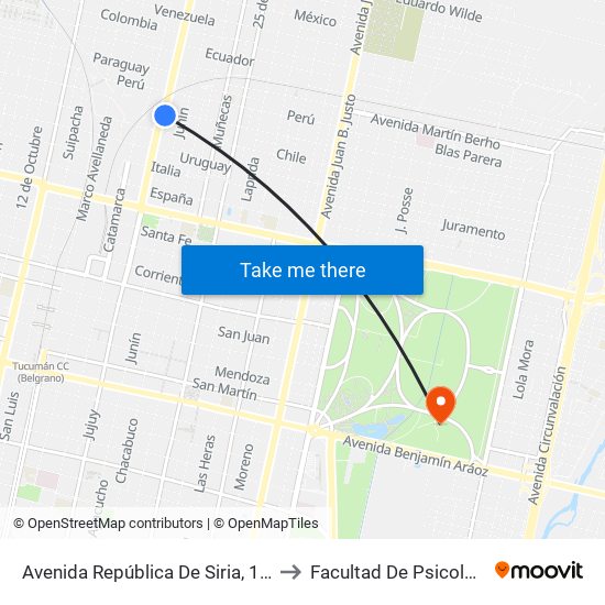 Avenida República De Siria, 1379 to Facultad De Psicología map