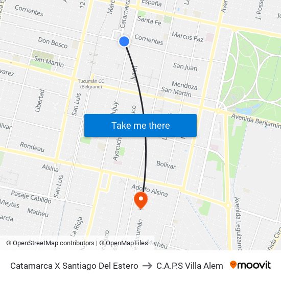 Catamarca X Santiago Del Estero to C.A.P.S Villa Alem map