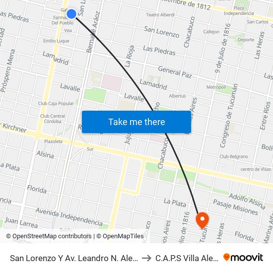 San Lorenzo Y Av. Leandro N. Alem to C.A.P.S Villa Alem map
