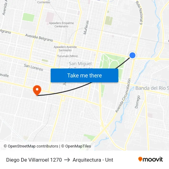 Diego De Villarroel 1270 to Arquitectura - Unt map