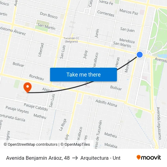 Avenida Benjamín Aráoz, 48 to Arquitectura - Unt map