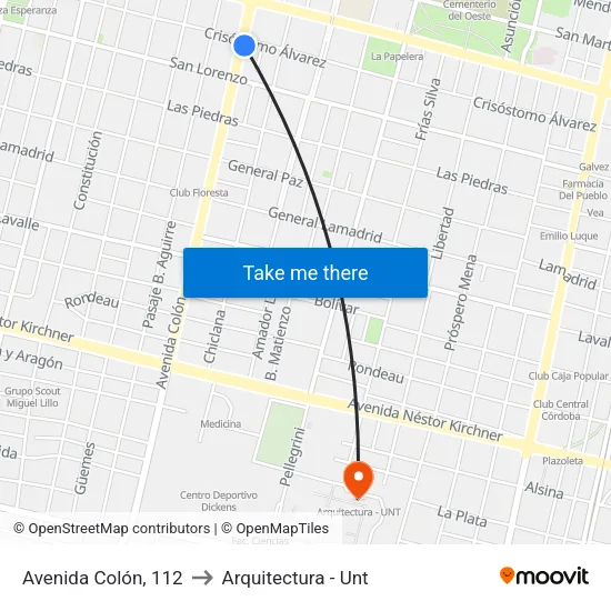 Avenida Colón, 112 to Arquitectura - Unt map
