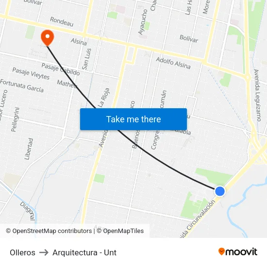 Olleros to Arquitectura - Unt map