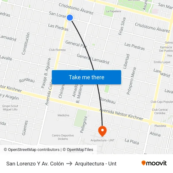 San Lorenzo Y Av. Colón to Arquitectura - Unt map