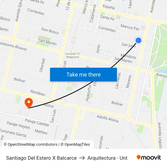 Santiago Del Estero X Balcarce to Arquitectura - Unt map