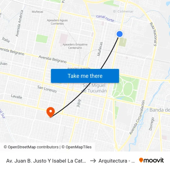 Av. Juan B. Justo Y Isabel La Católica to Arquitectura - Unt map