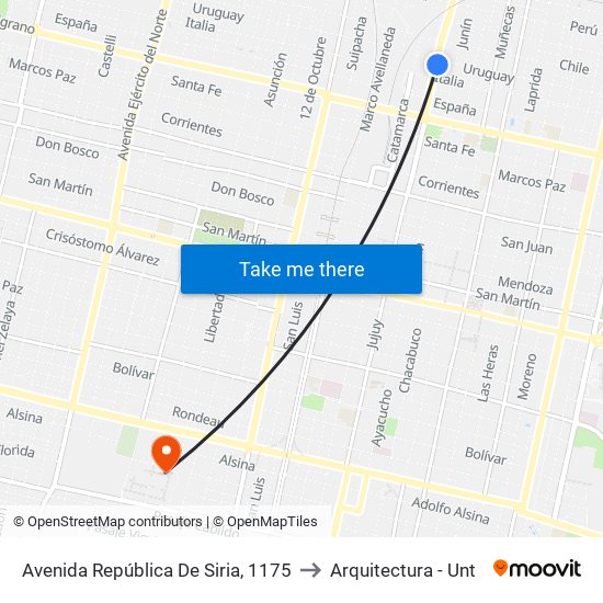 Avenida República De Siria, 1175 to Arquitectura - Unt map