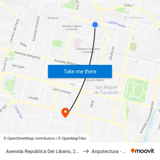 Avenida República Del Líbano, 2599 to Arquitectura - Unt map