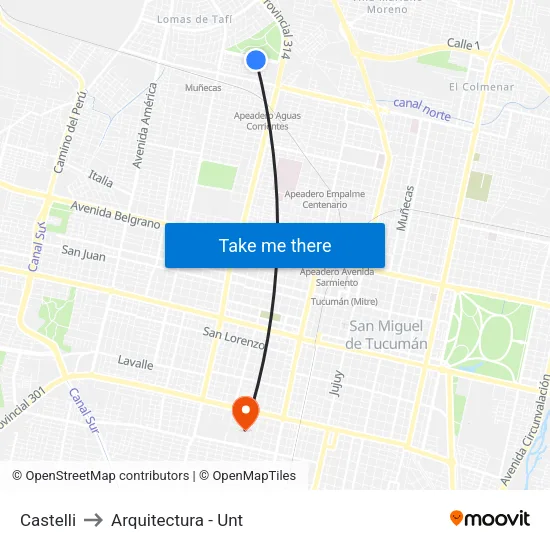 Castelli to Arquitectura - Unt map