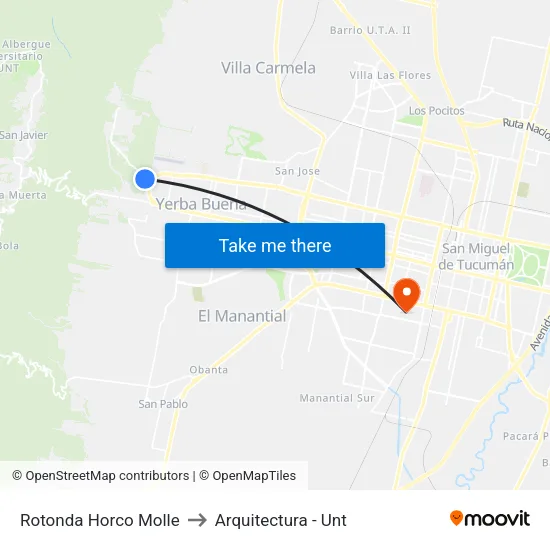 Rotonda Horco Molle to Arquitectura - Unt map