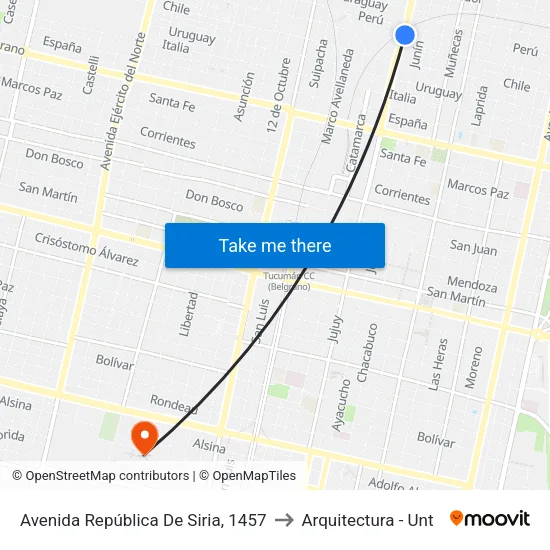 Avenida República De Siria, 1457 to Arquitectura - Unt map