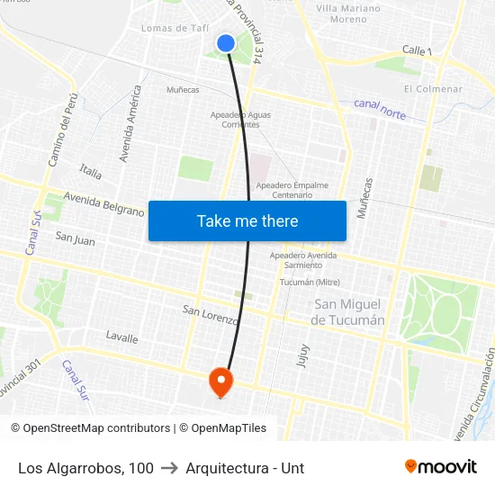 Los Algarrobos, 100 to Arquitectura - Unt map