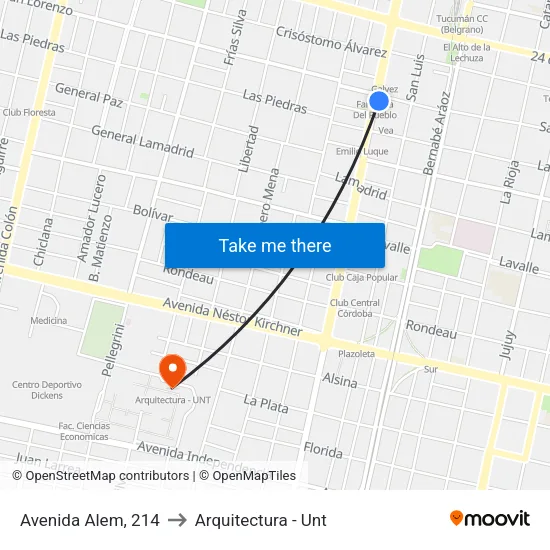 Avenida Alem, 214 to Arquitectura - Unt map