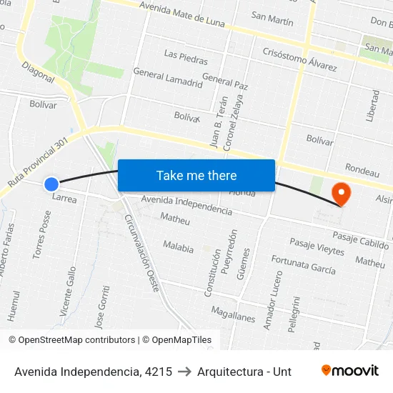 Avenida Independencia, 4215 to Arquitectura - Unt map