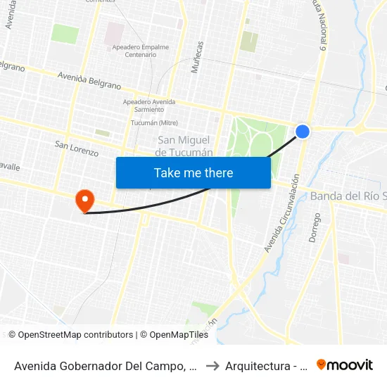 Avenida Gobernador Del Campo, 1500 to Arquitectura - Unt map