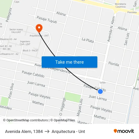 Avenida Alem, 1384 to Arquitectura - Unt map