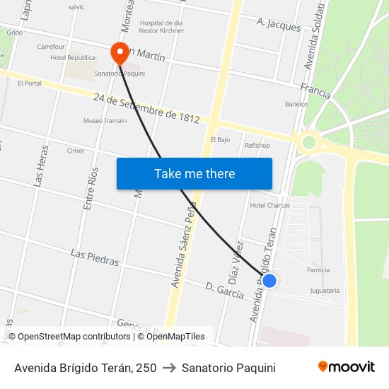 Avenida Brígido Terán, 250 to Sanatorio Paquini map