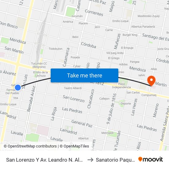 San Lorenzo Y Av. Leandro N. Alem to Sanatorio Paquini map