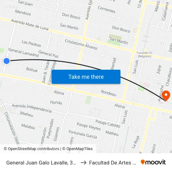 General Juan Galo Lavalle, 3600 to Facultad De Artes Unt map