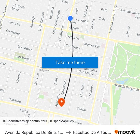 Avenida República De Siria, 1175 to Facultad De Artes Unt map