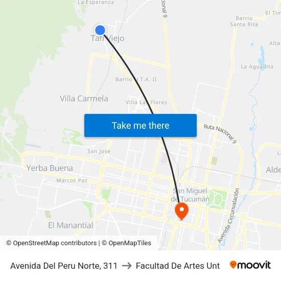Avenida Del Peru Norte, 311 to Facultad De Artes Unt map