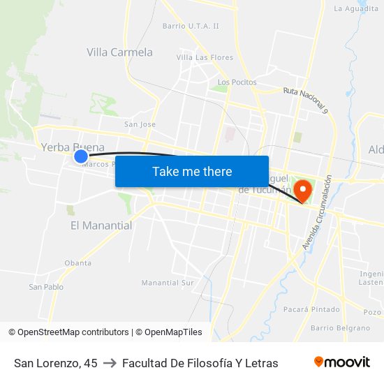 San Lorenzo, 45 to Facultad De Filosofía Y Letras map