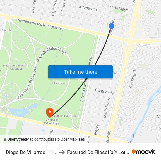 Diego De Villarroel 1177 to Facultad De Filosofía Y Letras map