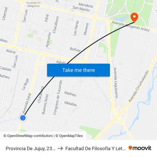 Provincia De Jujuy, 2300 to Facultad De Filosofía Y Letras map