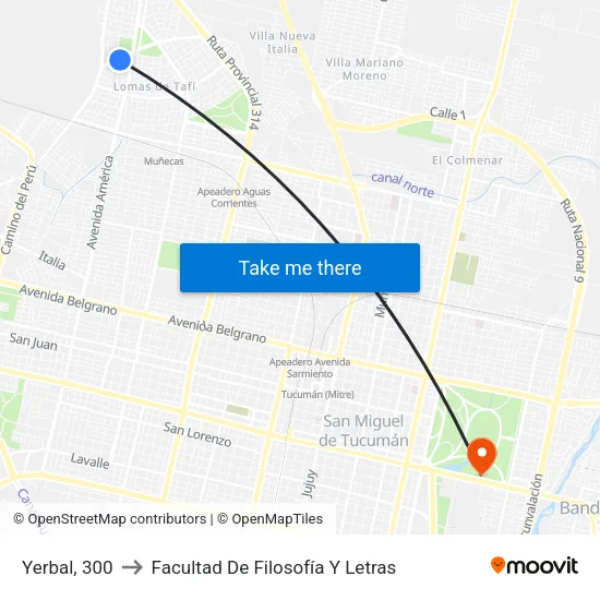 Yerbal, 300 to Facultad De Filosofía Y Letras map
